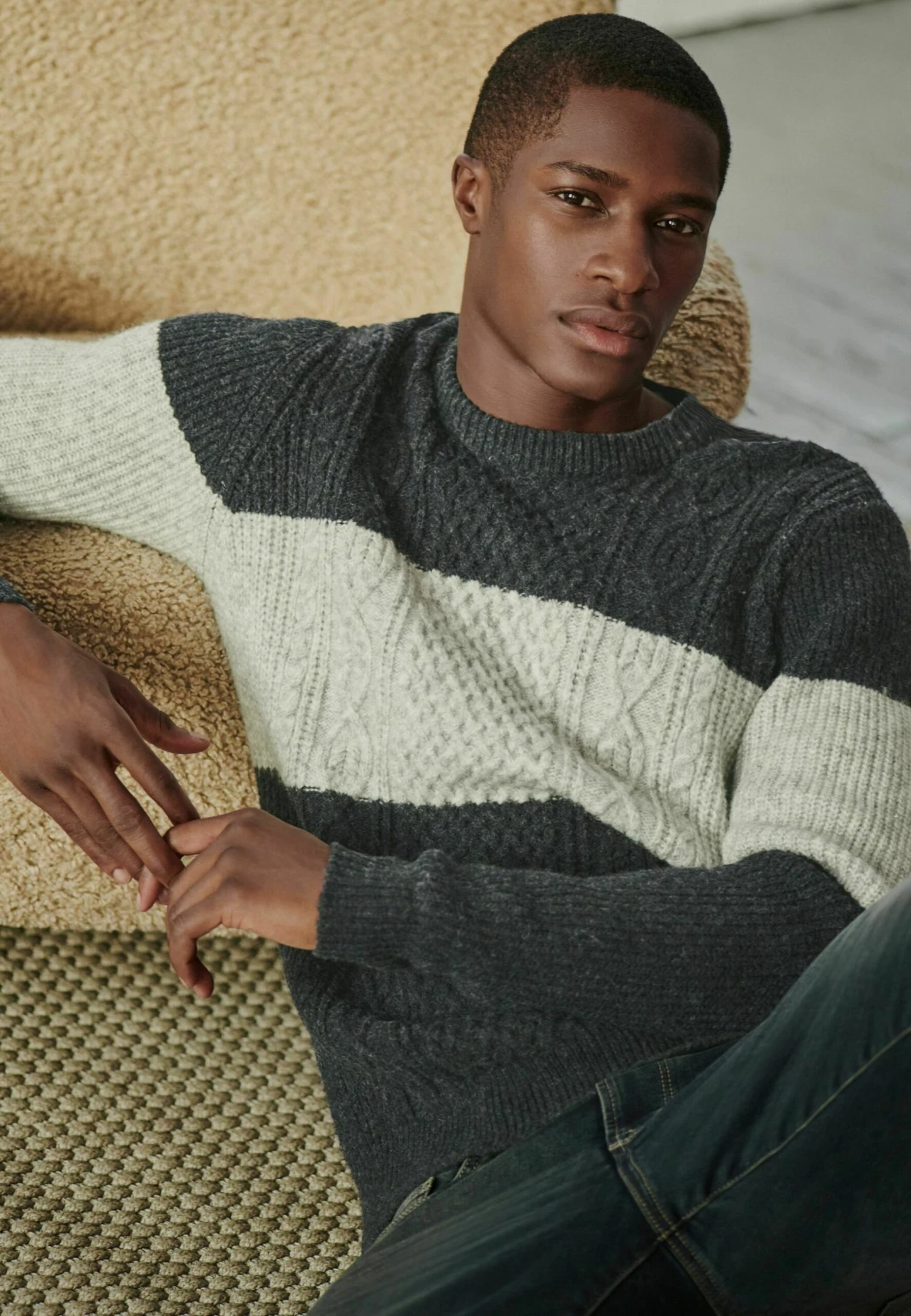 Next Colourblock Cable Standard - Trui - Blue - Afbeelding 4