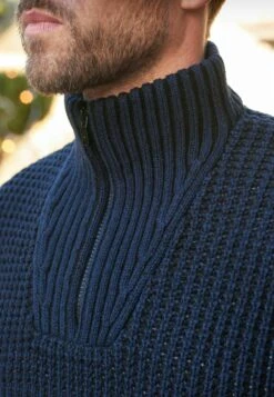 Next Plaited Zip Neck Standard - Trui - Blue