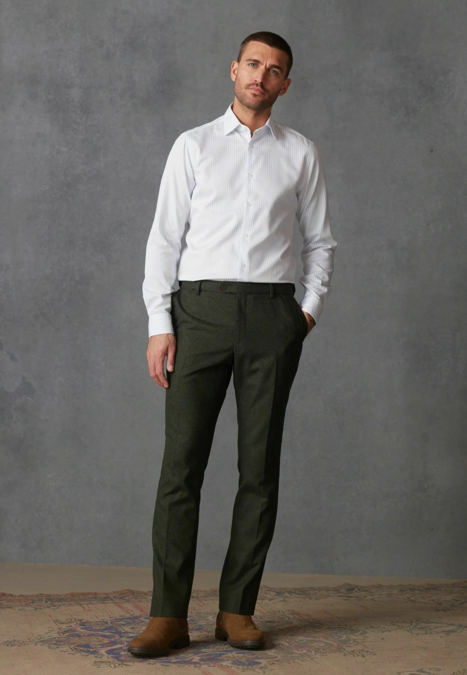 Next Signature Super Single Cuff - Overhemd - White Blue Stripe