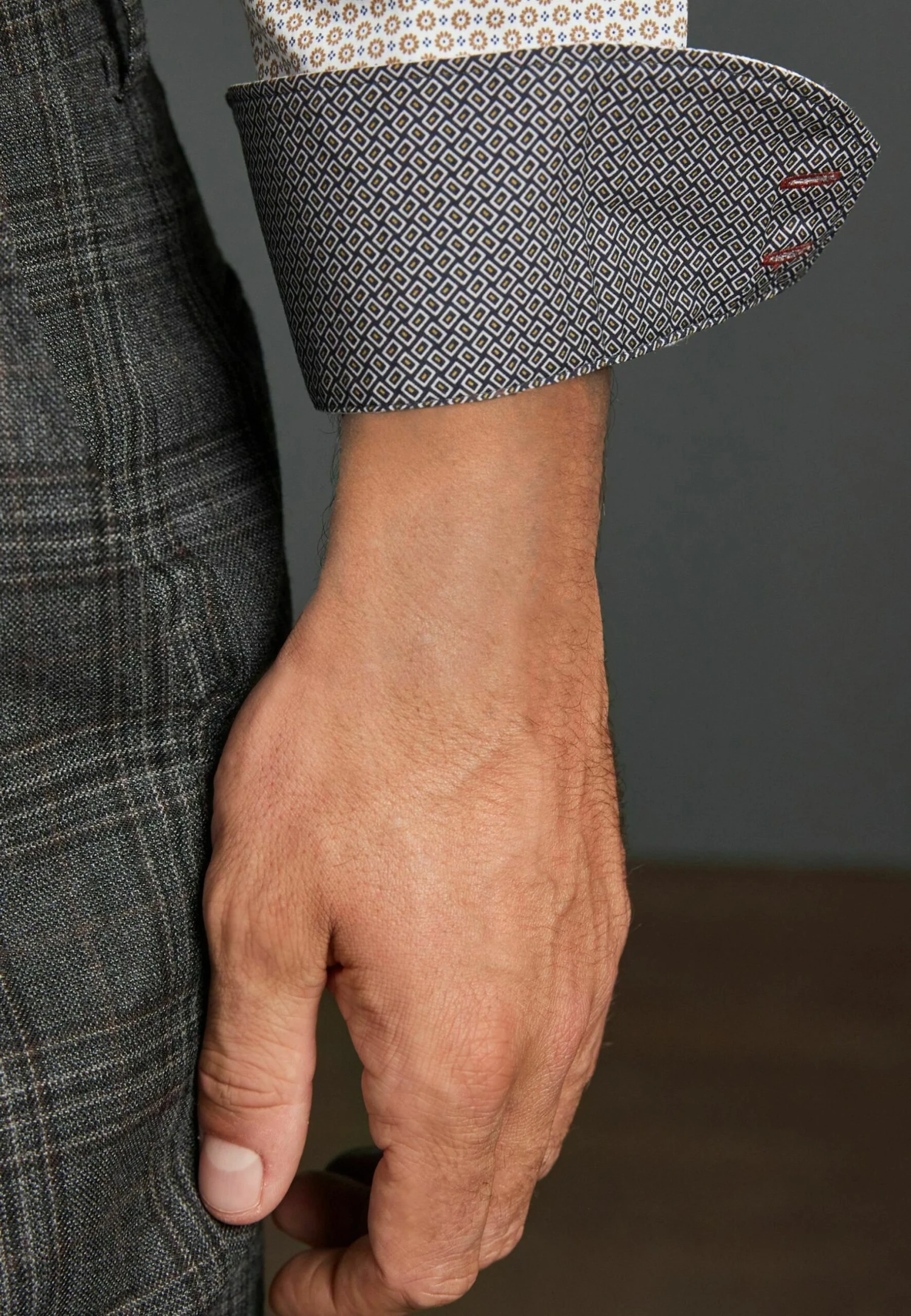 Next Signature Trimmed Single Cuff - Overhemd - Brown Neutral Geometric Print - Afbeelding 5