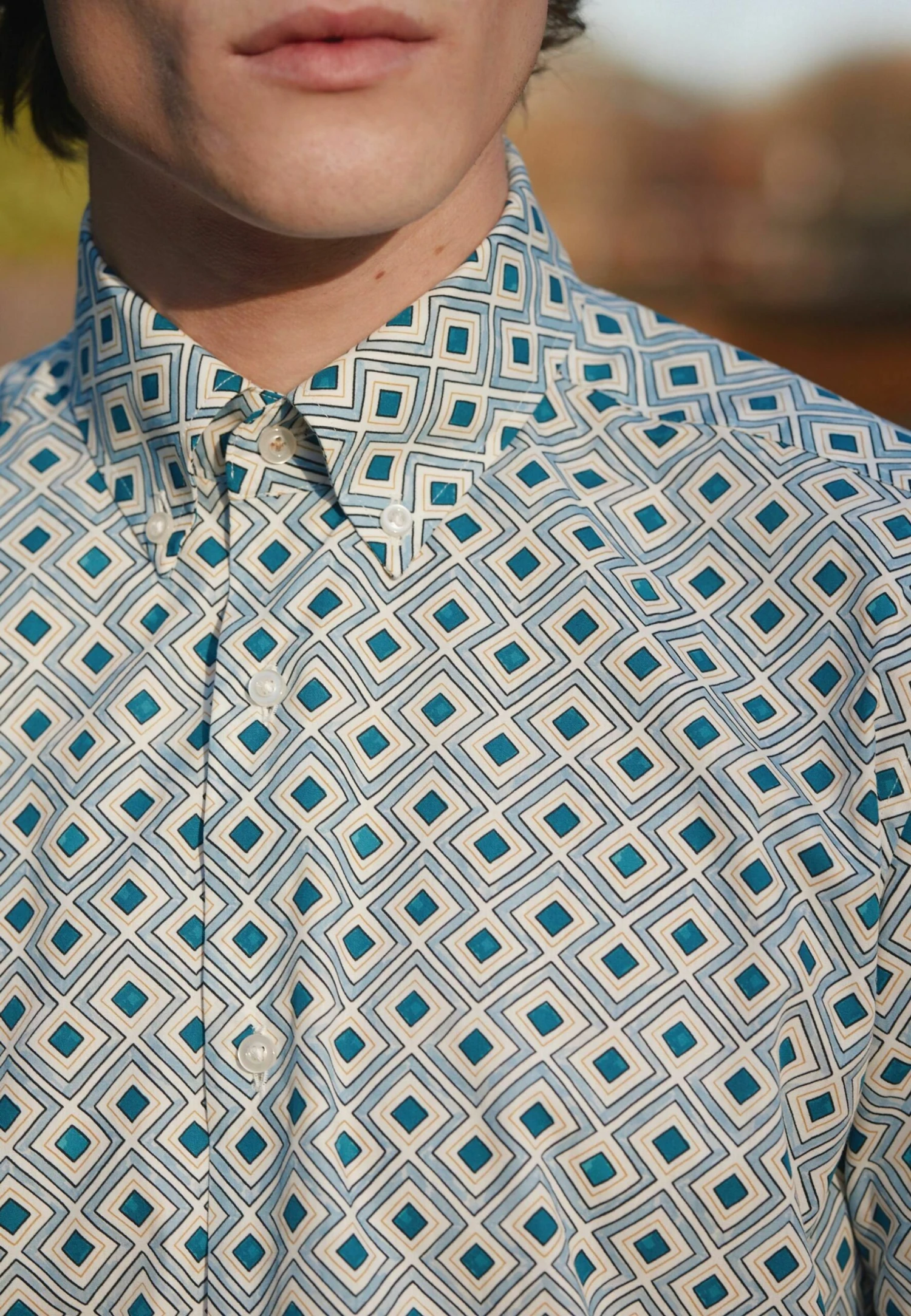 Next Printed Trimmed - Overhemd - Blue Yellow Geometric - Afbeelding 3