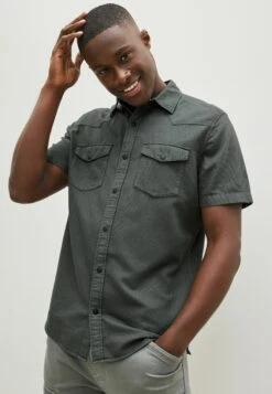 Next Twin Pocket Textured Short Sleeve Standard - Overhemd - Grey