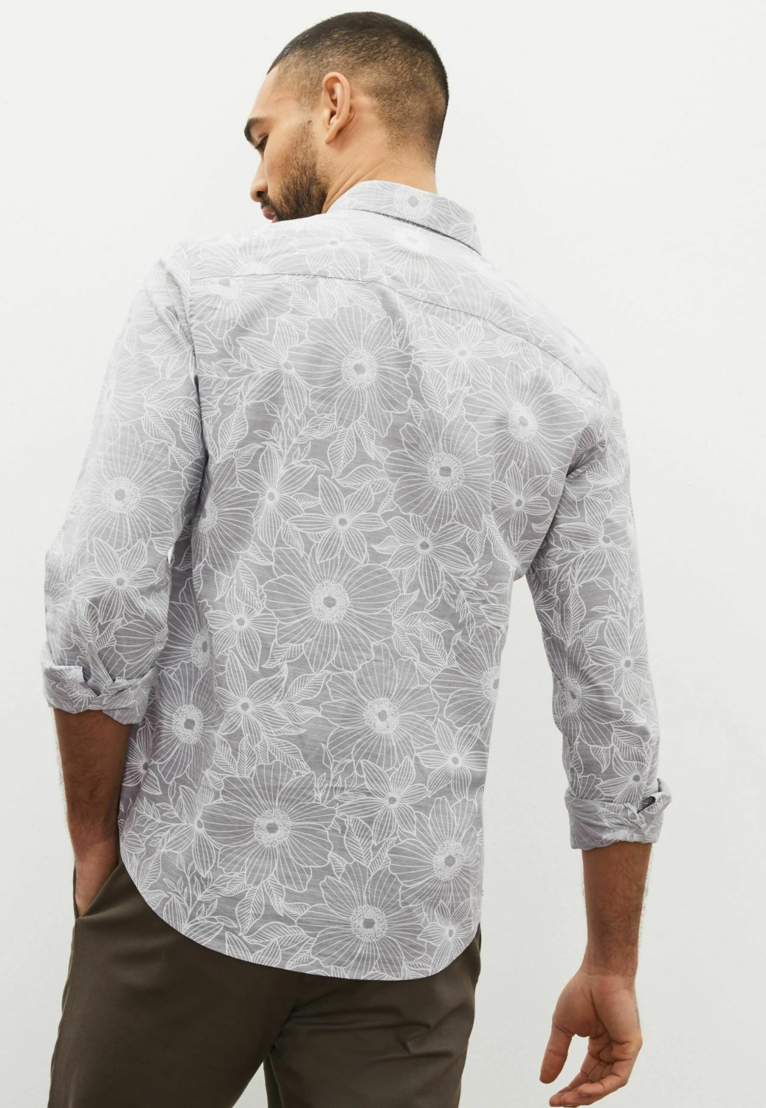 Next Roll Sleeve Printed Standard - Overhemd - Grey Floral - Afbeelding 2