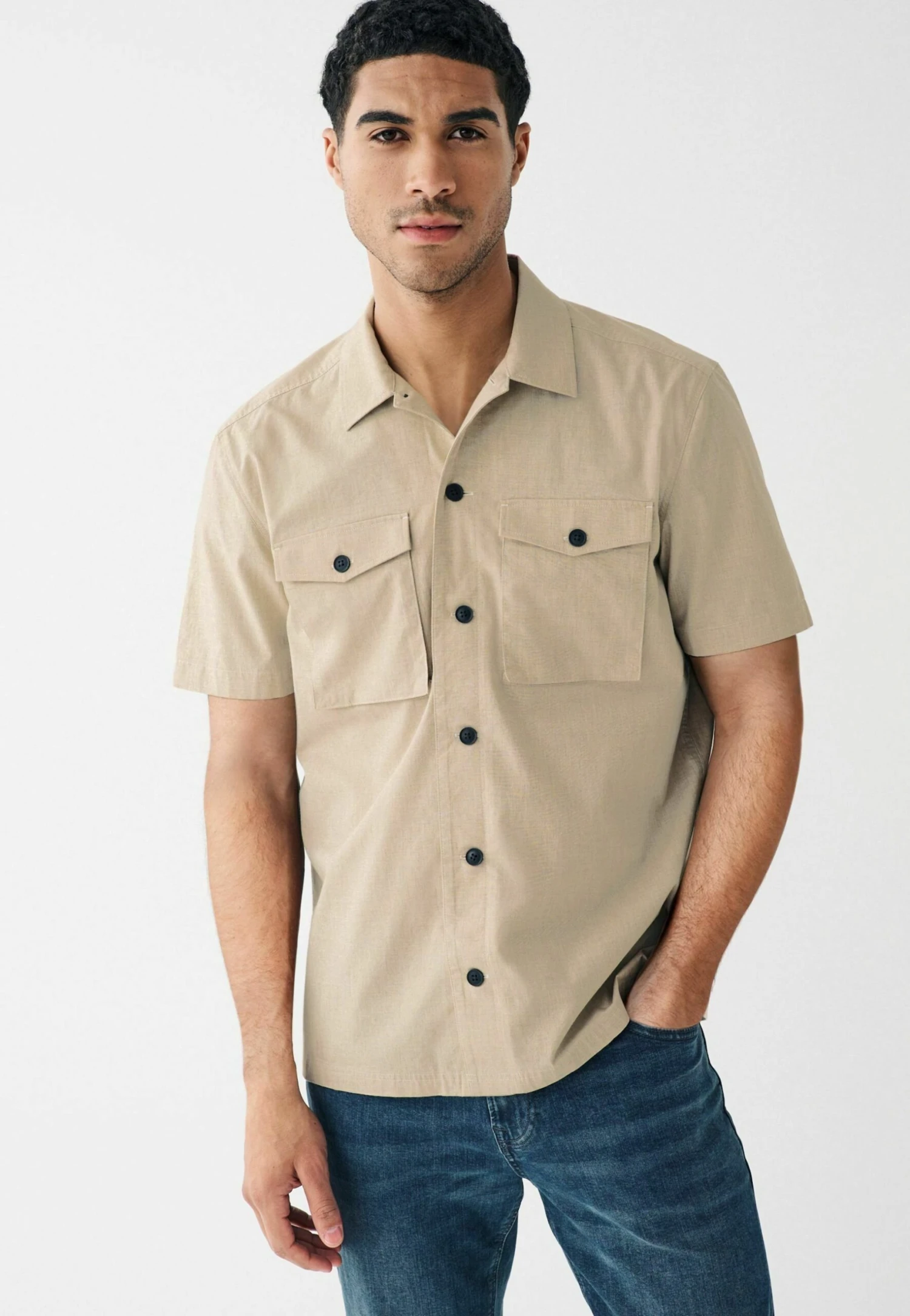Next Twin Pocket Short Sleeve Standard - Overhemd - Stone