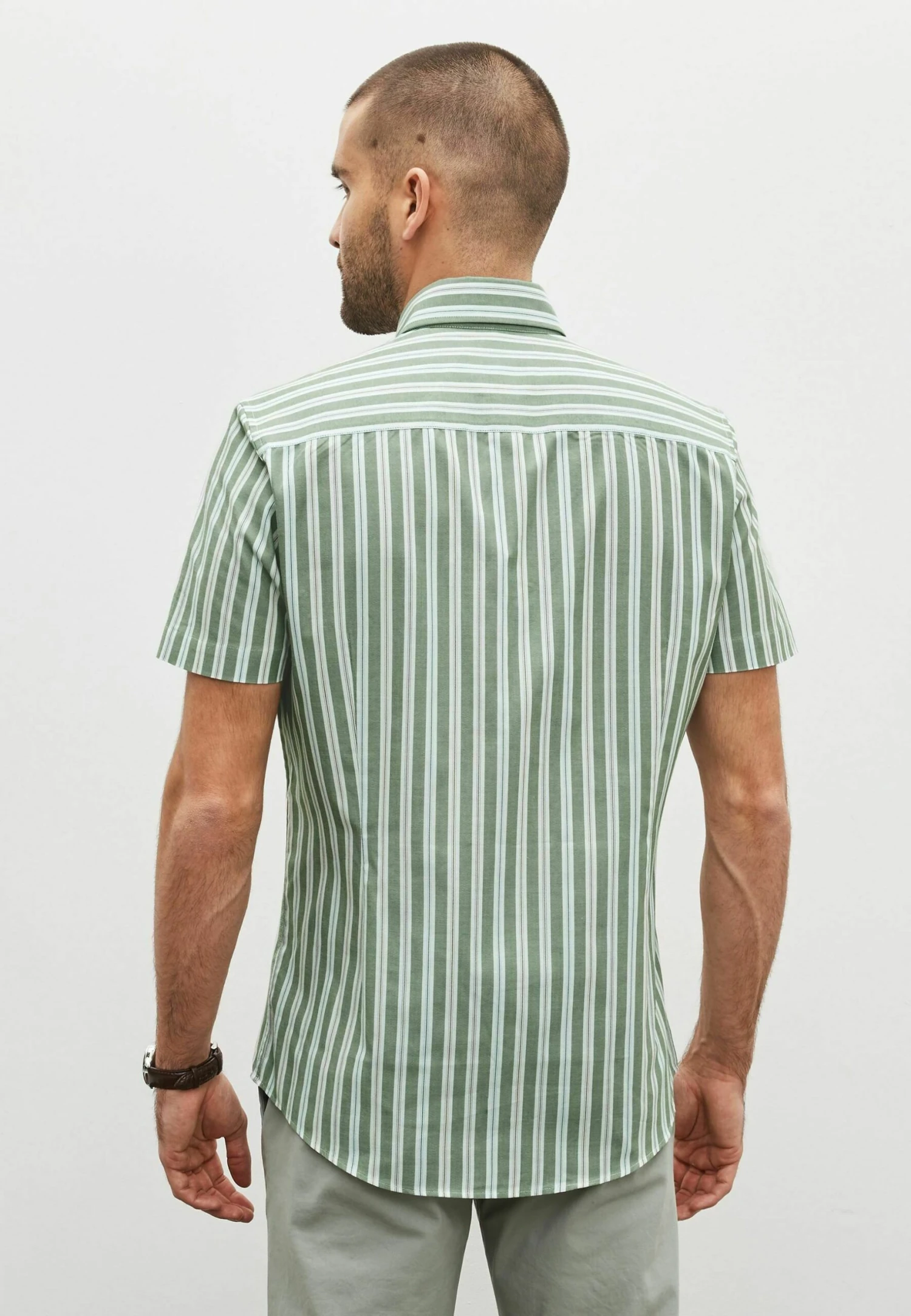Next Easy Iron Button Down Oxford Short Sleeve - Overhemd - Green Stripe - Afbeelding 2