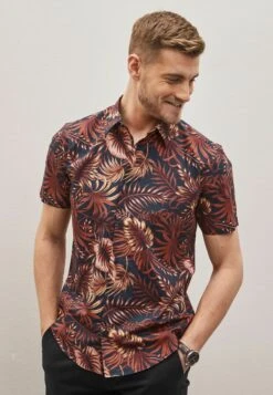 Next Short Sleeve Floral Standard - Overhemd - Navy Blue