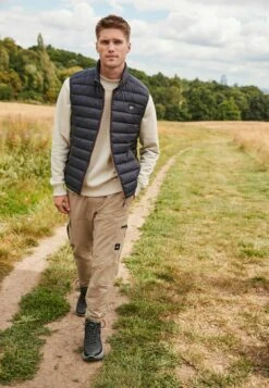 Next Shower Resistant Lightweight Puffer - Bodywarmer - Tan Brown Navy Blue