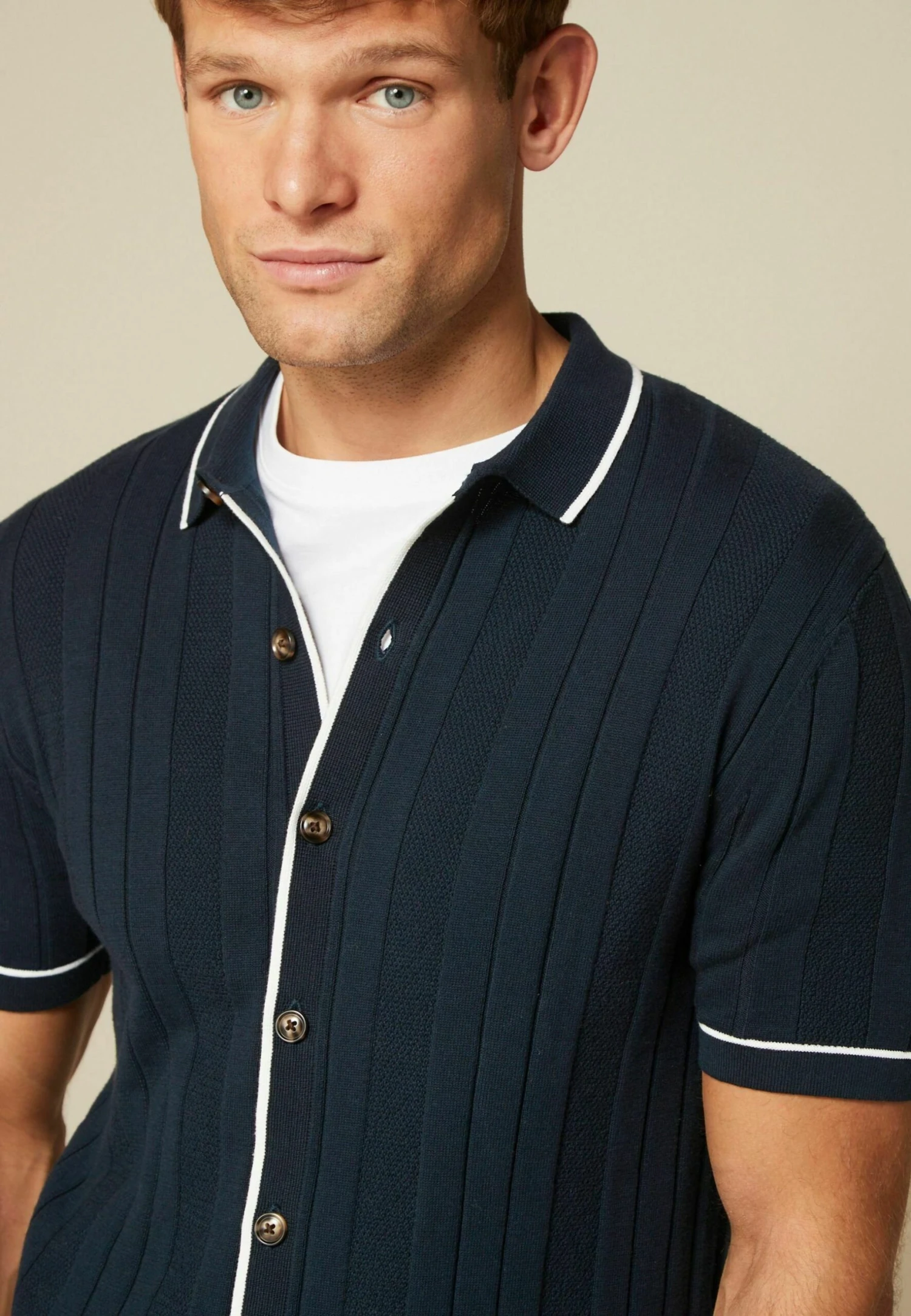 Next Geo Button-Through Standard - Vest - Navy Texture - Afbeelding 3