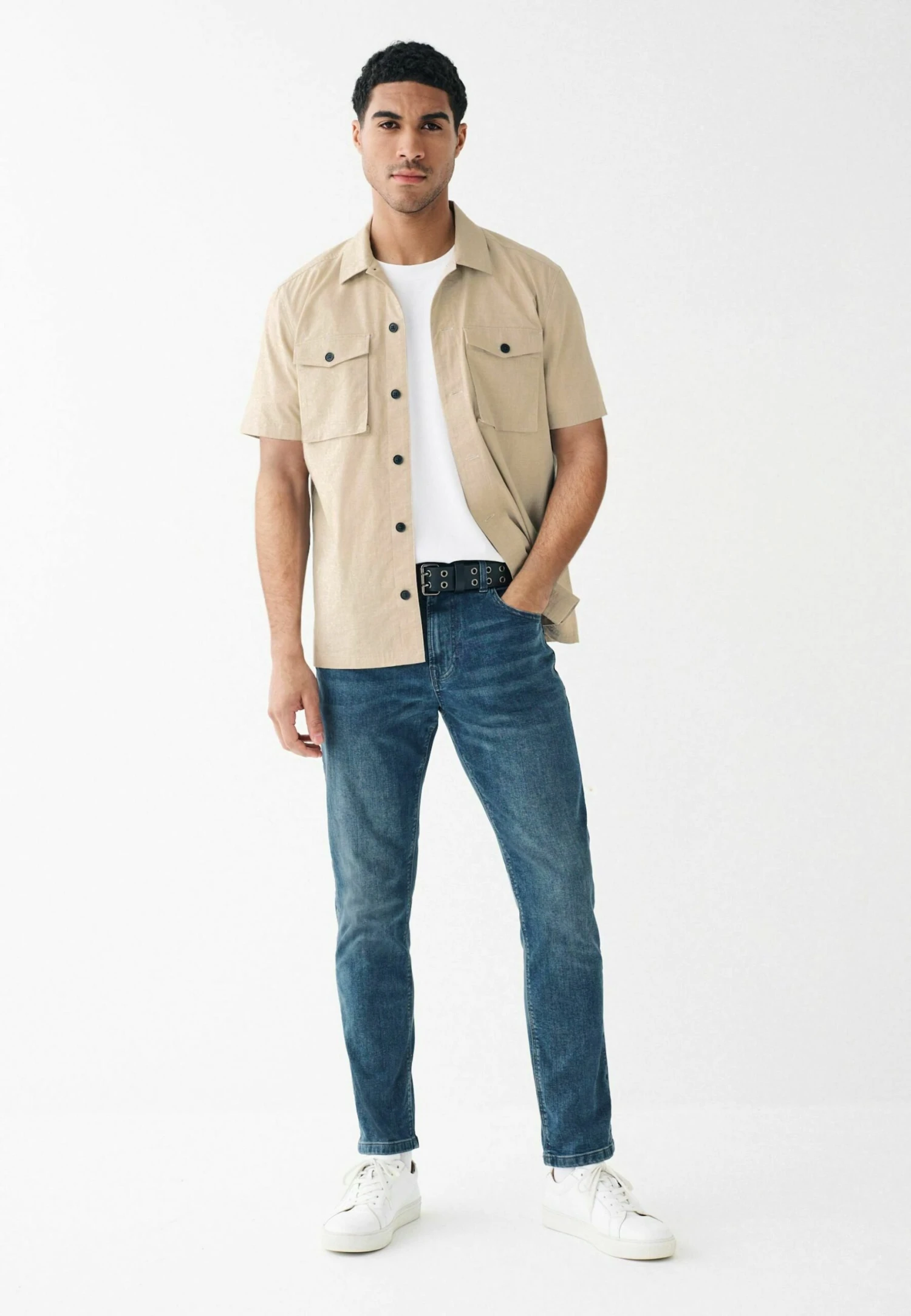 Next Twin Pocket Short Sleeve Standard - Overhemd - Stone - Afbeelding 2