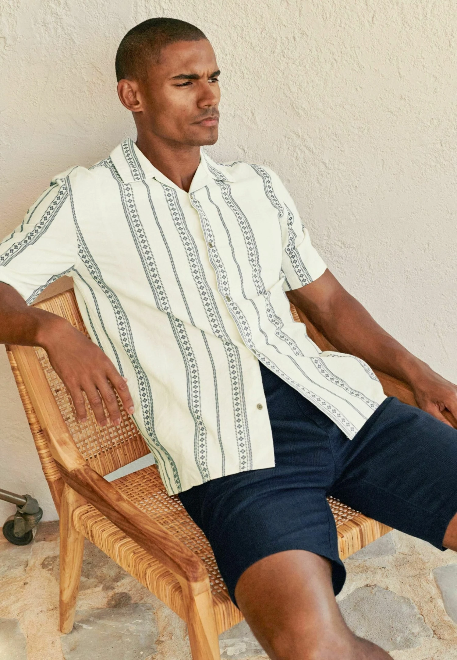 Next Textured Short Sleeve Stripe Standard - Overhemd - Ecru/Blue - Afbeelding 4