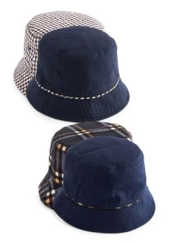 Next Reversible Bucket 2 Pack Standard - Hoed - Navy Blue Check