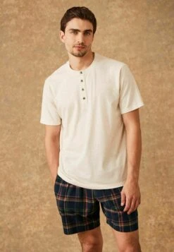 Next Motionflex Cosy Set - Pyjama - Cream/Navy Blue Check