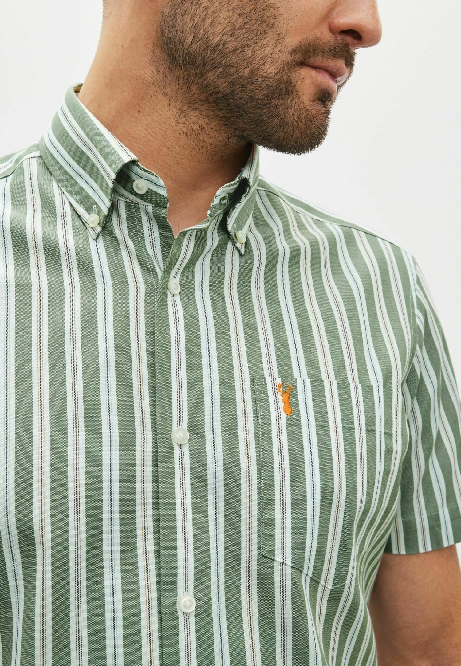 Next Easy Iron Button Down Oxford Short Sleeve - Overhemd - Green Stripe - Afbeelding 3