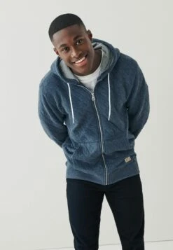 Next Sweater Met Rits - Navy Blue Quilted