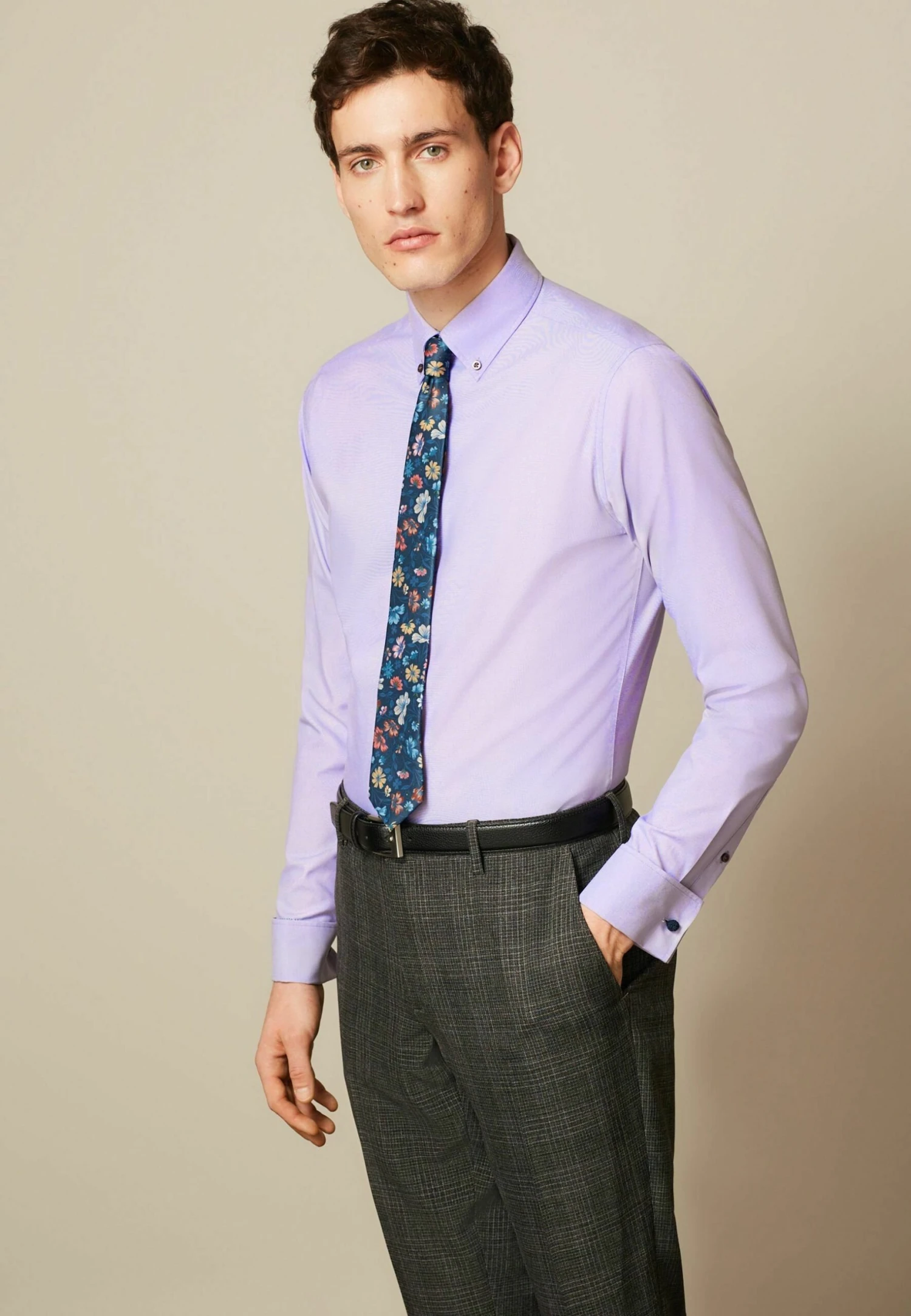 Next Slim Fit Double Cuff - Overhemd - Lilac Purple Blue Navy Floral