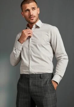 Next Signature Trimmed Single Cuff - Overhemd - Brown Neutral Geometric Print