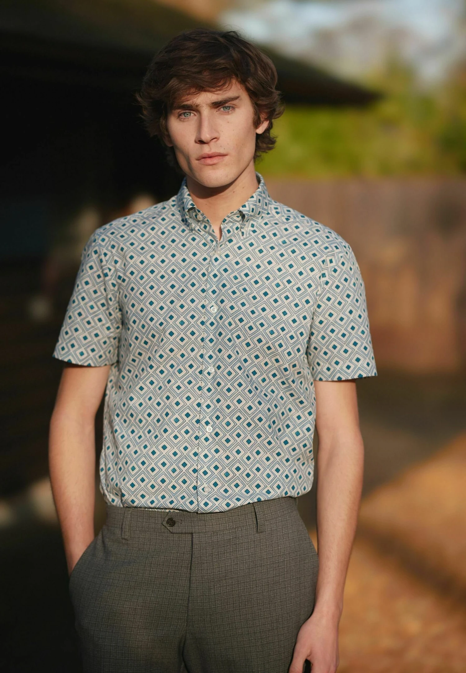 Next Printed Trimmed - Overhemd - Blue Yellow Geometric