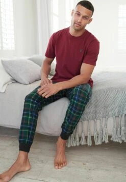 Next Motion Flex Cosy Cuffed Set - Pyjama - Red Navy Blue Check Short Sleeve