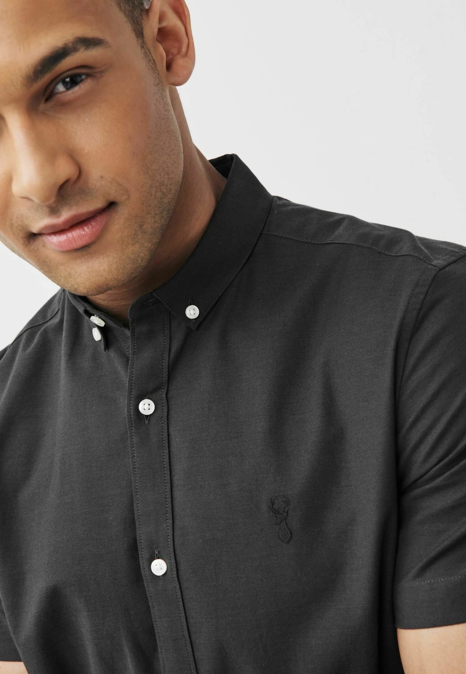 Next Short Sleeve Stretch Oxford- Overhemd - Charcoal Grey - Afbeelding 3