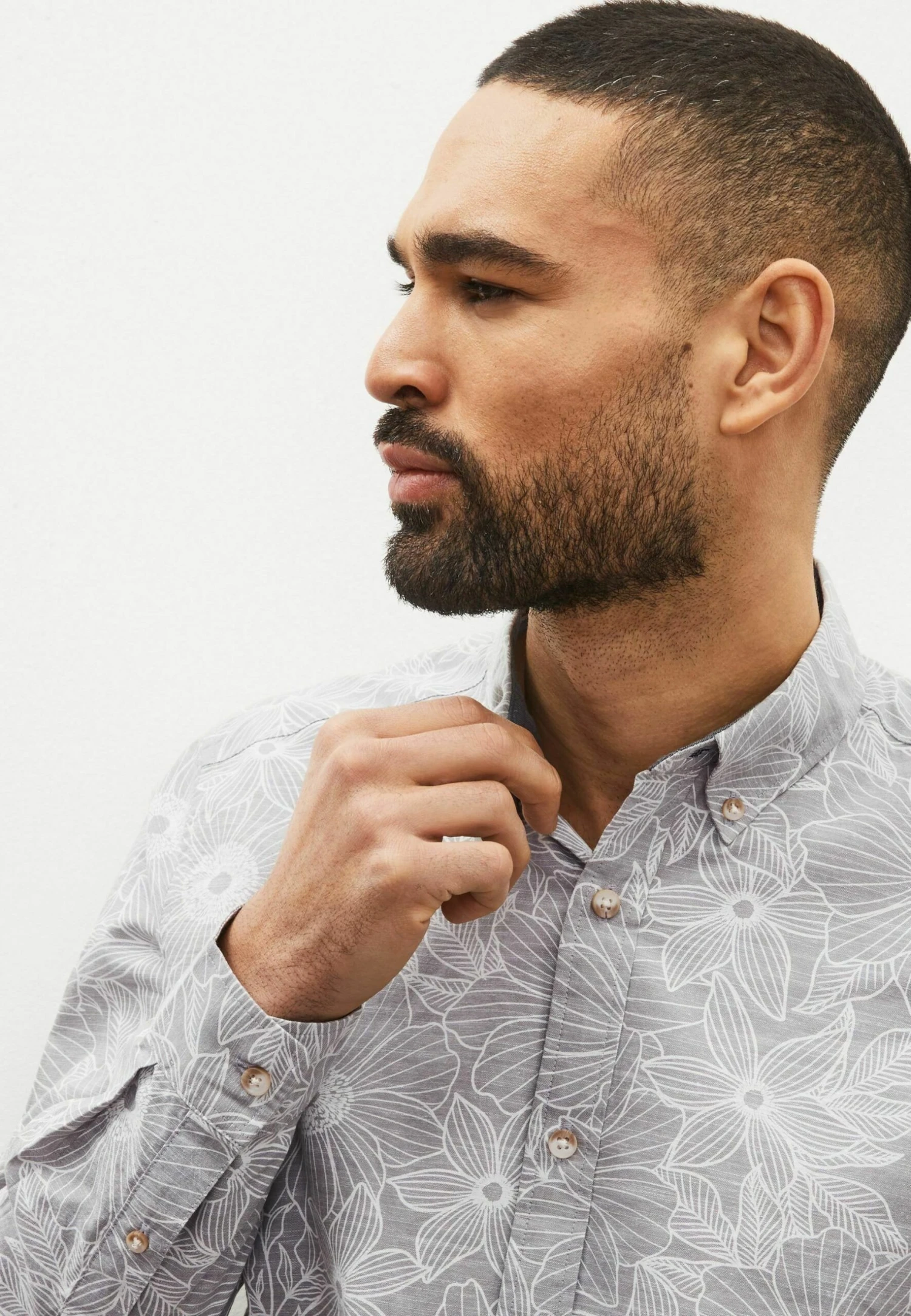 Next Roll Sleeve Printed Standard - Overhemd - Grey Floral - Afbeelding 3