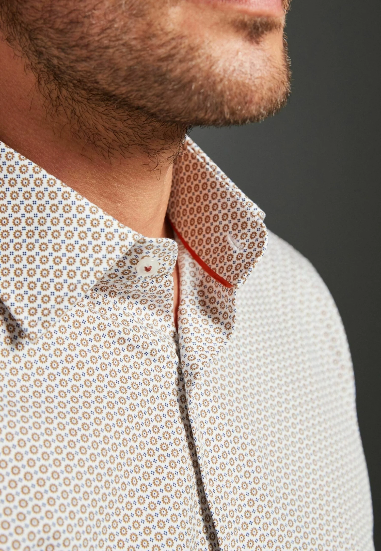 Next Signature Trimmed Single Cuff - Overhemd - Brown Neutral Geometric Print - Afbeelding 3