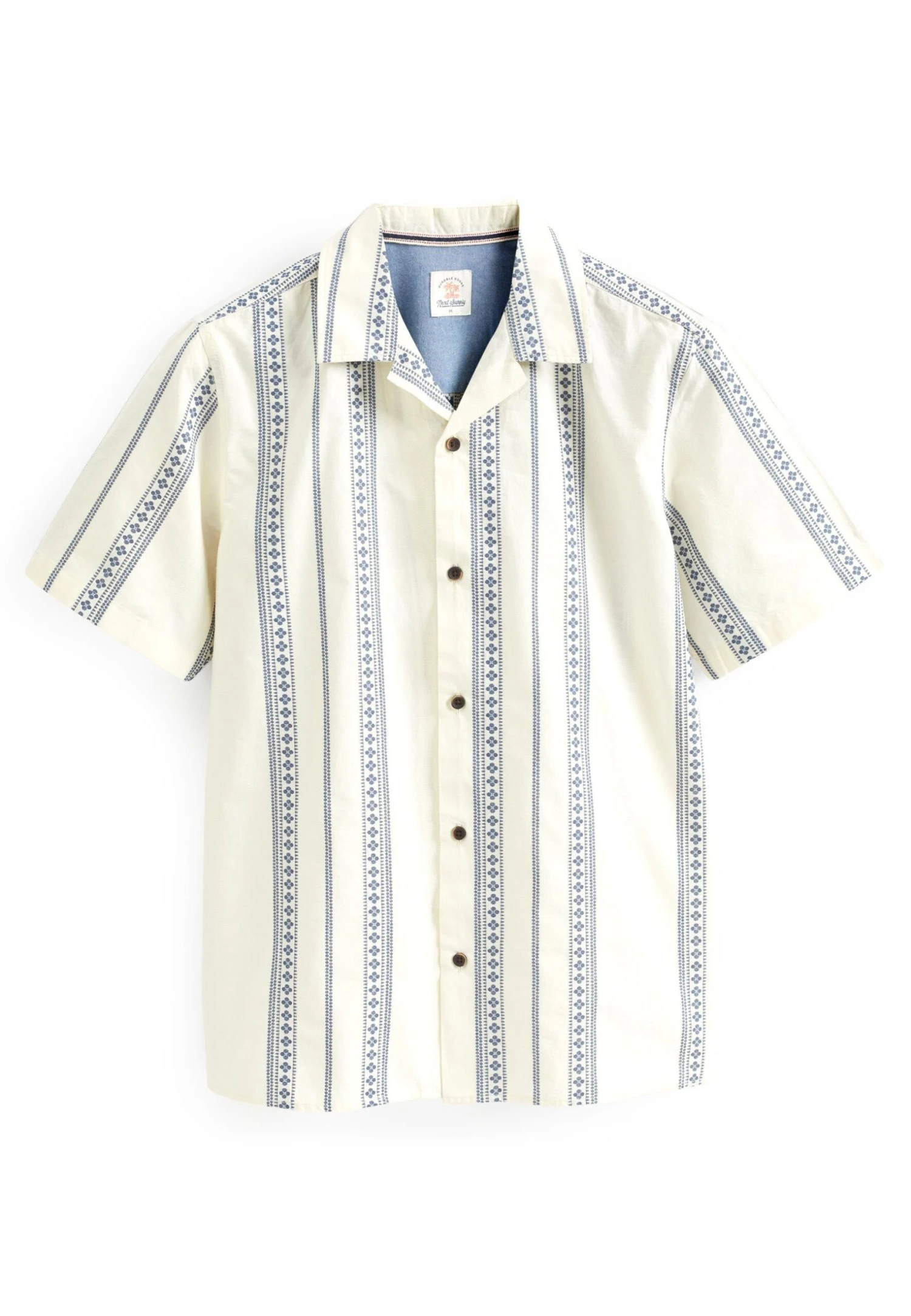 Next Textured Short Sleeve Stripe Standard - Overhemd - Ecru/Blue - Afbeelding 5
