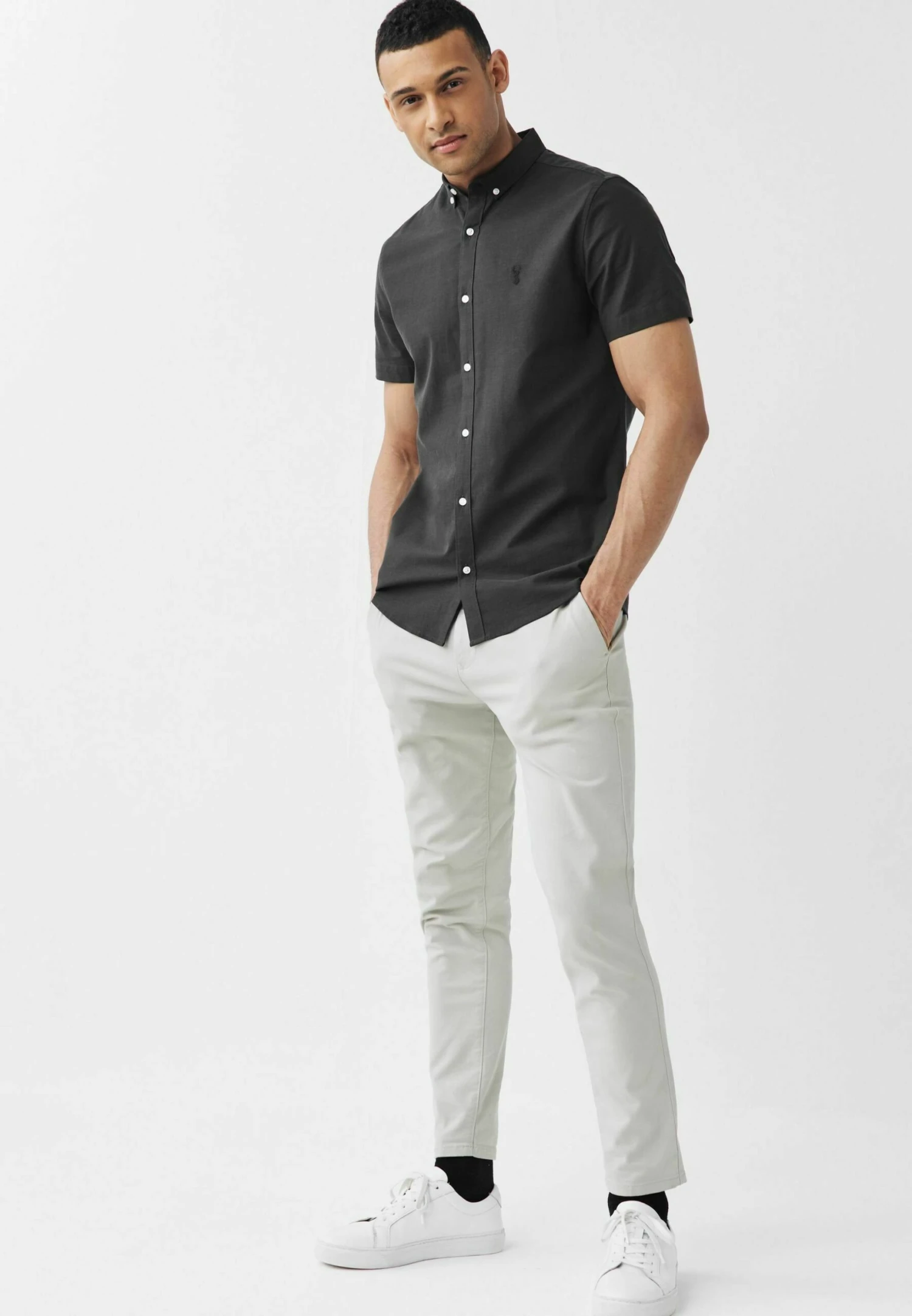 Next Short Sleeve Stretch Oxford- Overhemd - Charcoal Grey